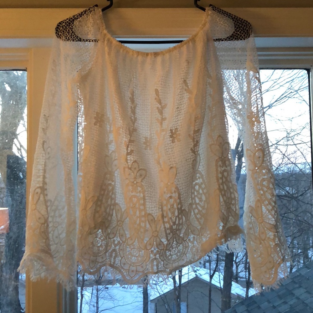 Off the shoulder white lace top